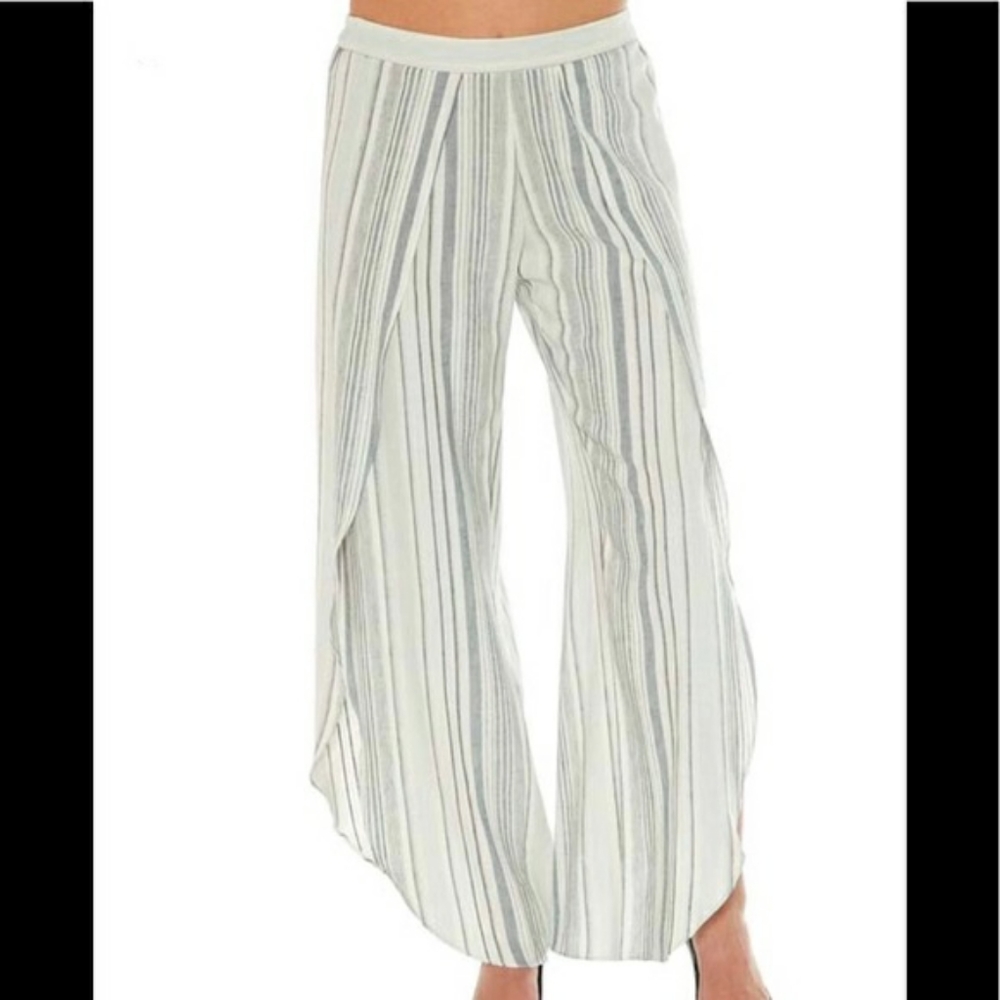 Drew Whitney striped linen tulip pant